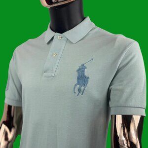 VTG Polo Ralph Lauren Big Pony Mesh Polo Shirt Light Blue #3 Patch